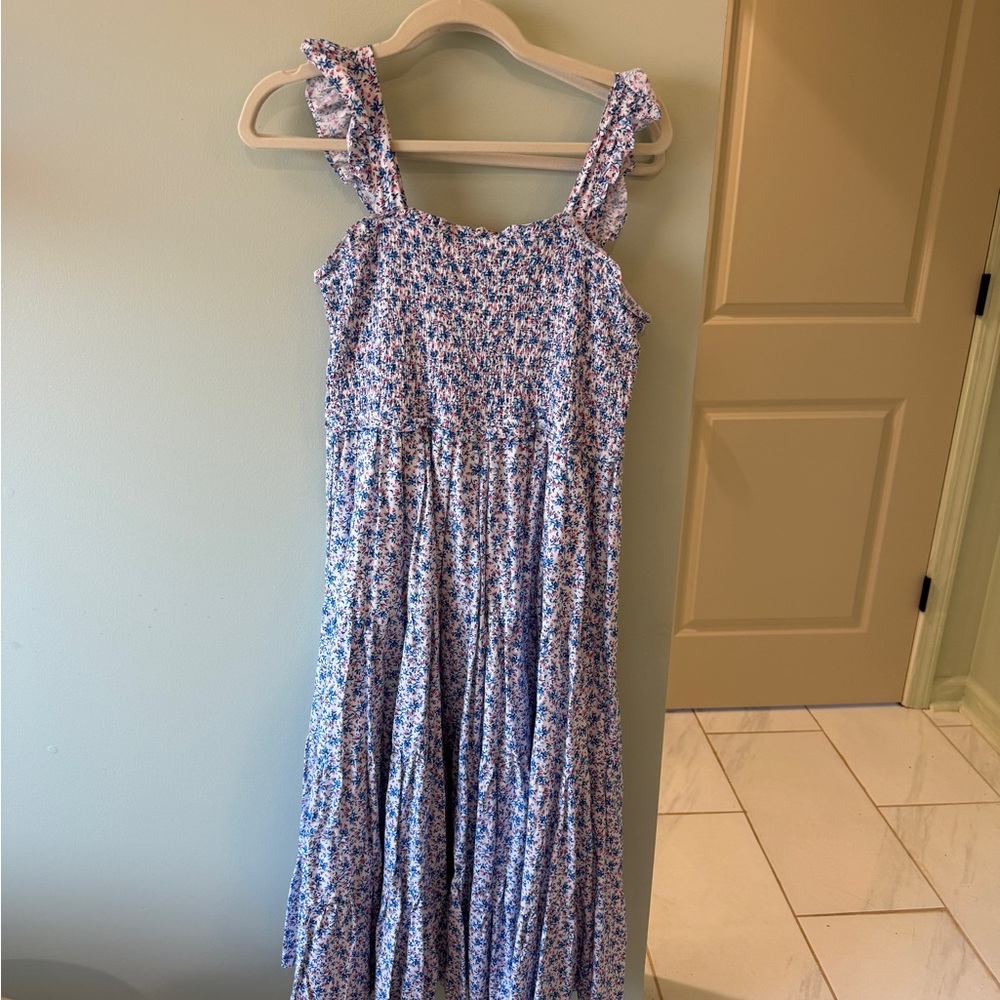 Ruffle butts red white and blue floral dress